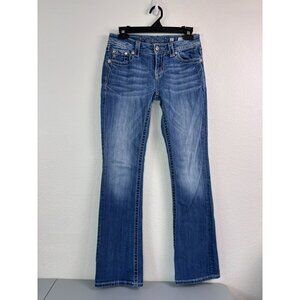 Miss Me women's‎ 27 relaxed boot cut medium wash denim jeans cross embroidered